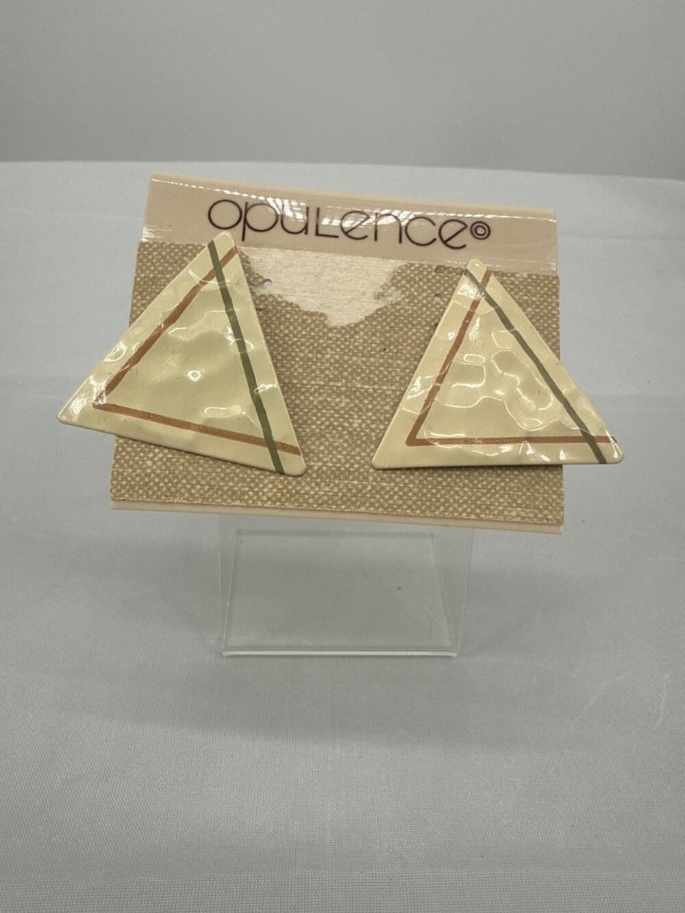 VTG 80s Opulence Enamel Geometric Triangle Stud Earrings Retro Avant Garde Cream